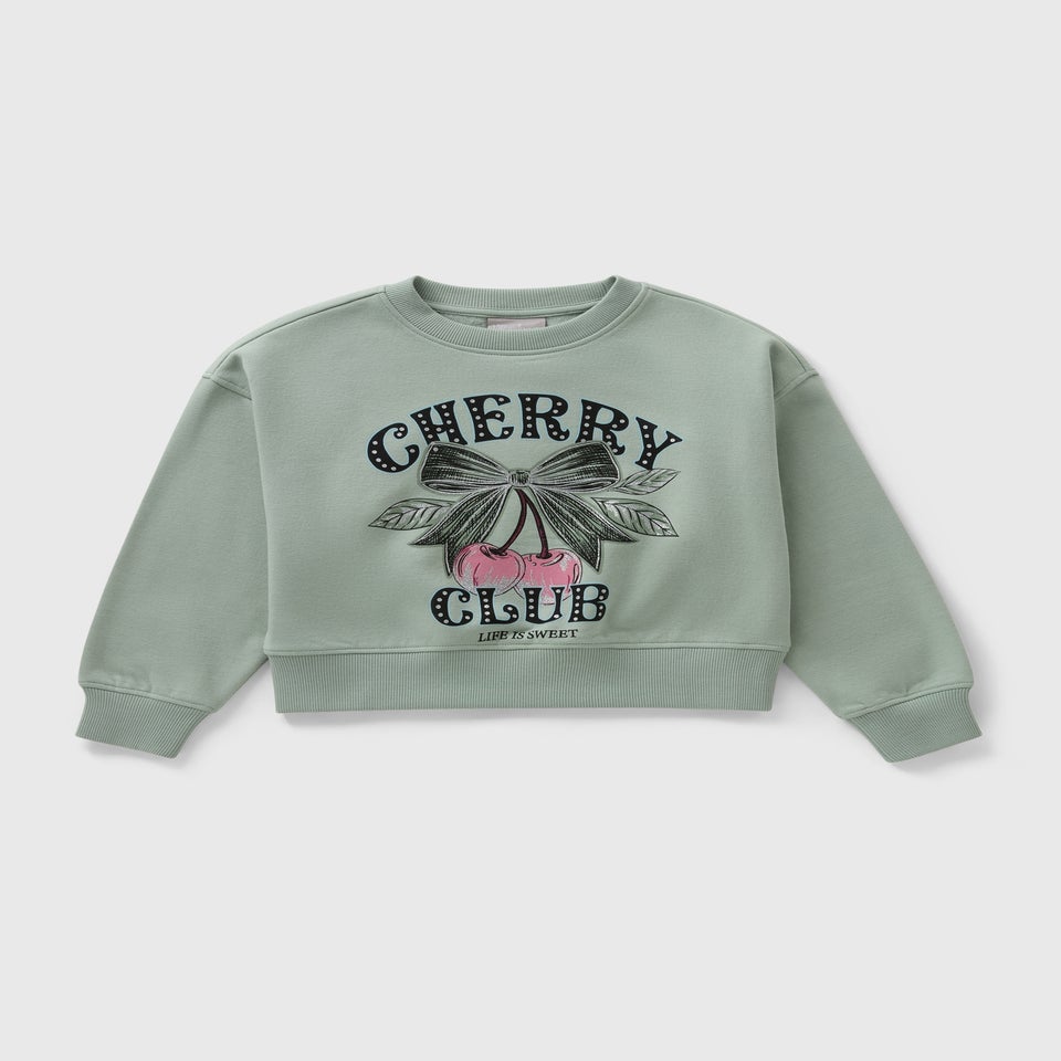 Girls Green Cherry Club Sweatshirt (7-15yrs)