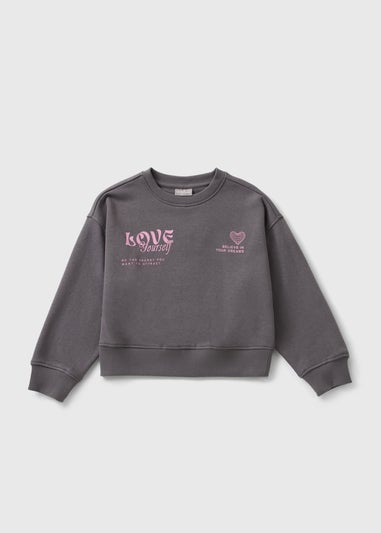 Girls Grey Love Slogan Sweatshirt (7-15yrs)