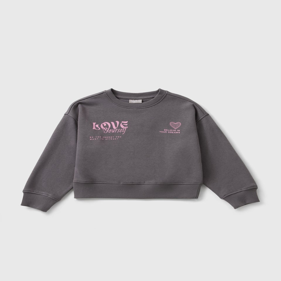 Girls Grey Love Slogan Sweatshirt (7-15yrs)