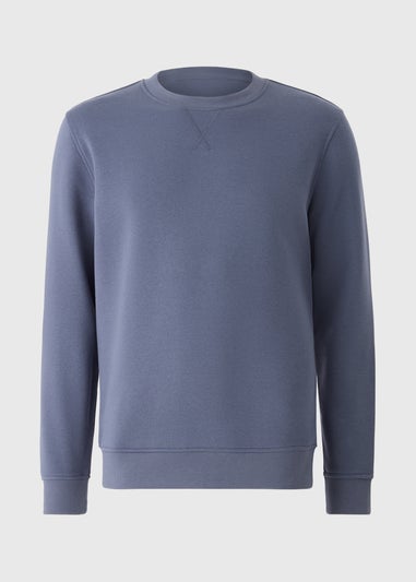 Blue Plain Crew Neck Sweatshirt
