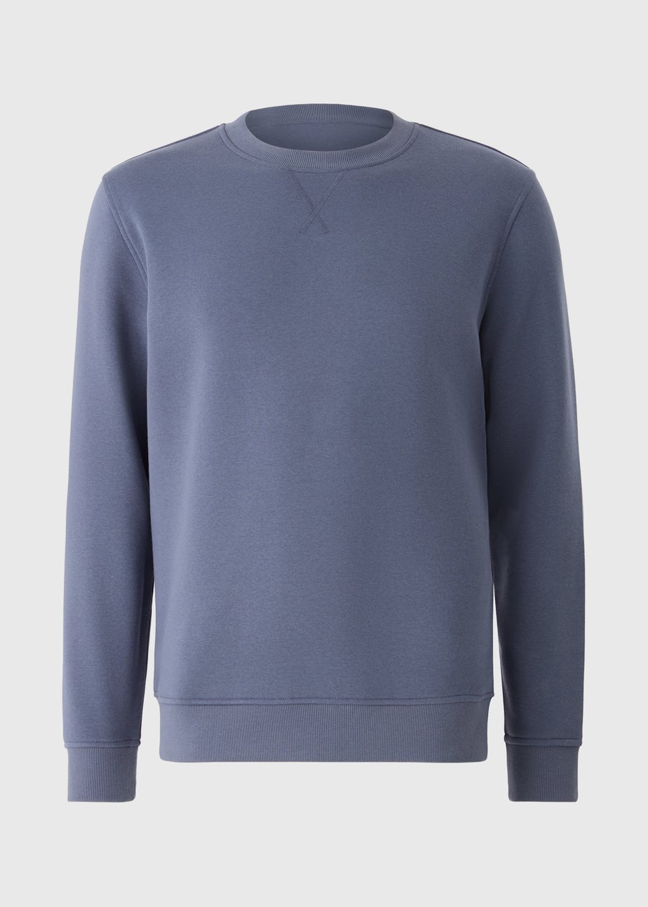 Blue Plain Crew Neck Sweatshirt