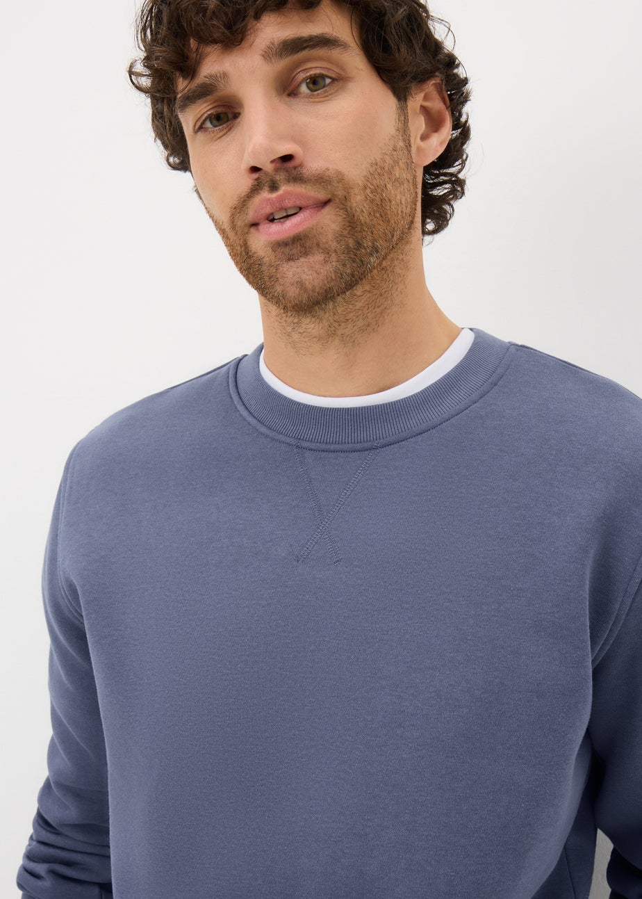 Blue Plain Crew Neck Sweatshirt
