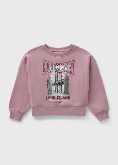 Girls Pink Brooklyn Print Sweatshirt (7-15yrs)