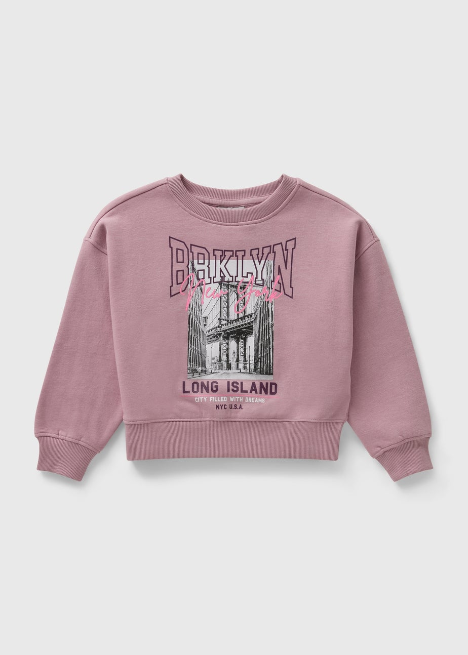 Girls Pink Brooklyn Print Sweatshirt (7-15yrs)