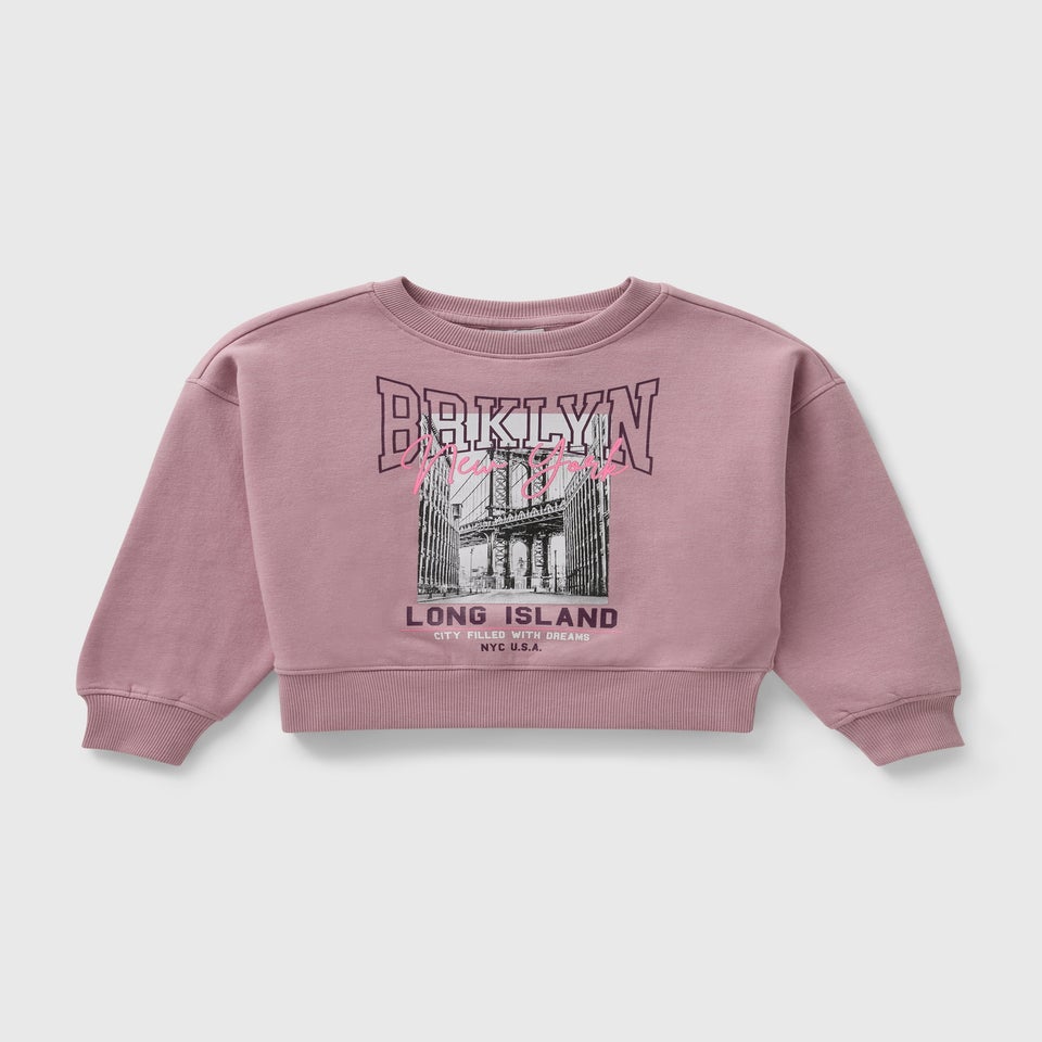 Girls Pink Brooklyn Print Sweatshirt (7-15yrs)