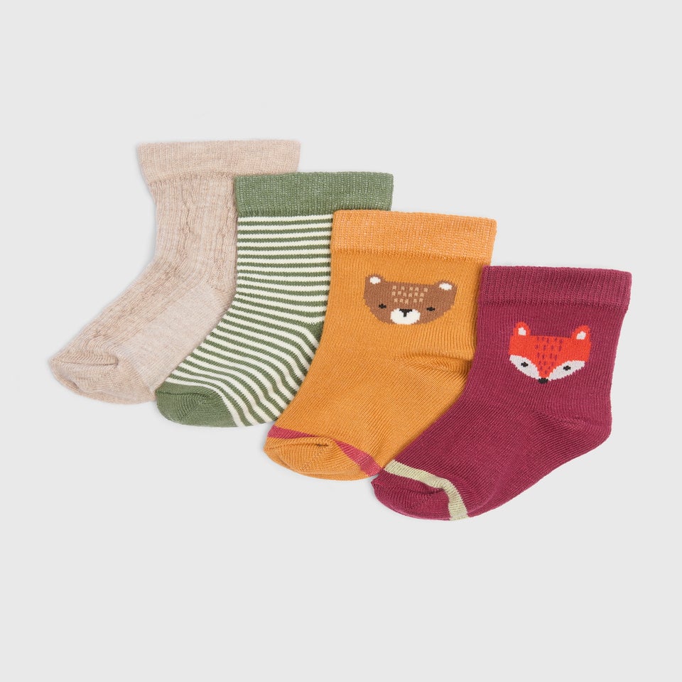4 Pack Boys Multicoloured Fox Socks (0-24mths)