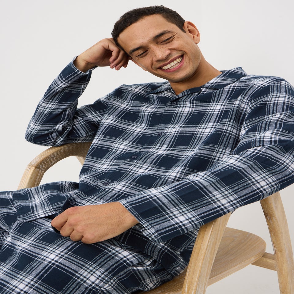 Navy Brushed Check Woven Pyjama Set