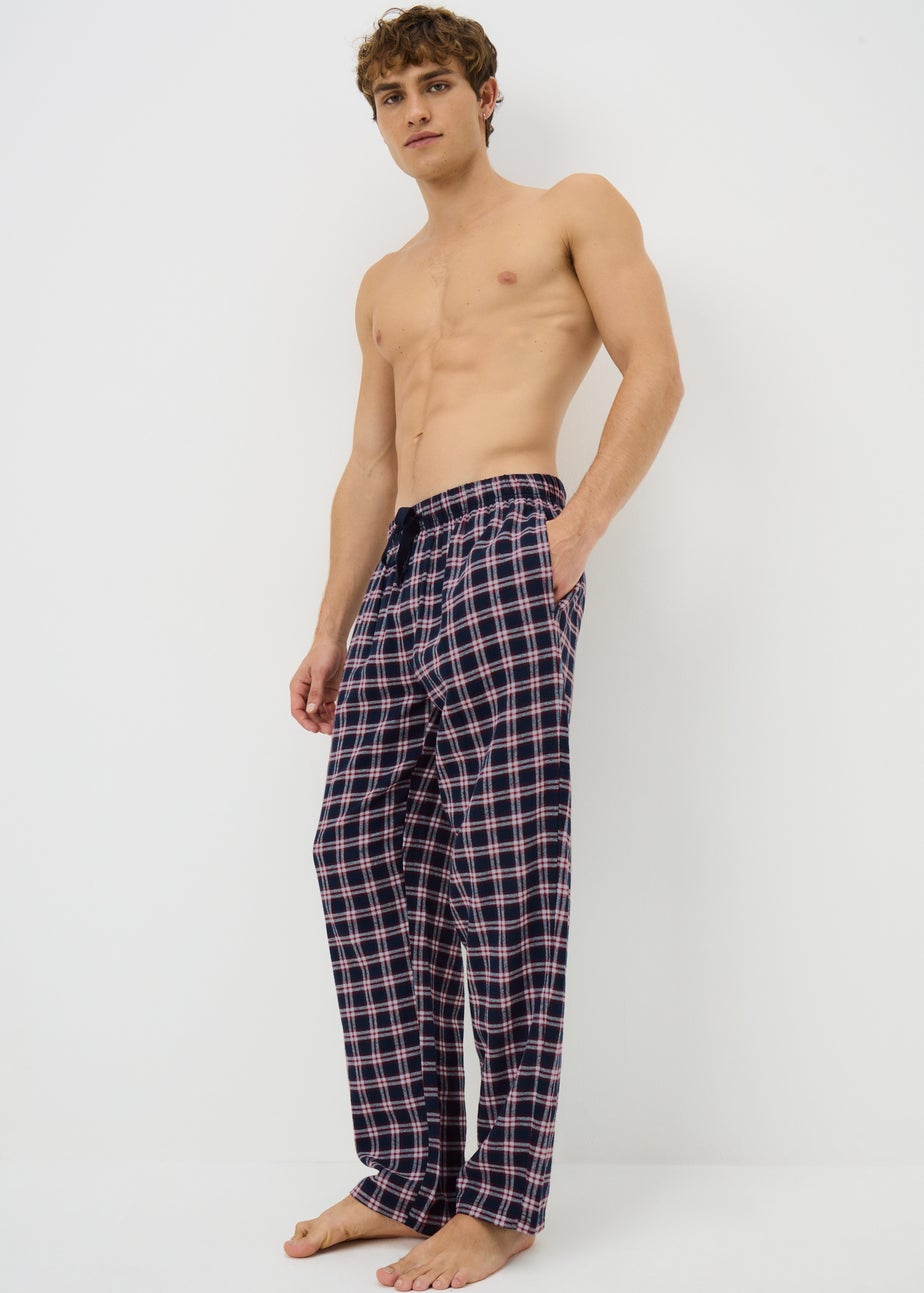 Navy Brushed Woven Check Pyjama Bottoms