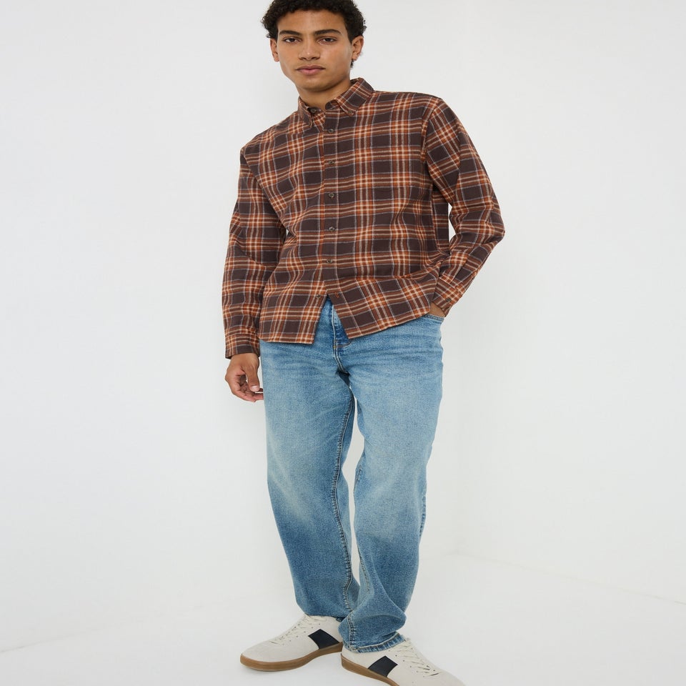 Orange Check Flannel Long Sleeve Shirt