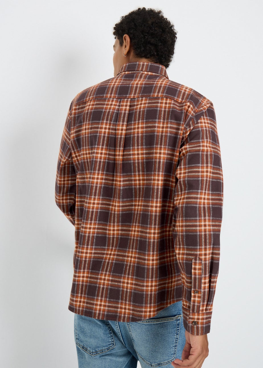 Orange Check Flannel Long Sleeve Shirt