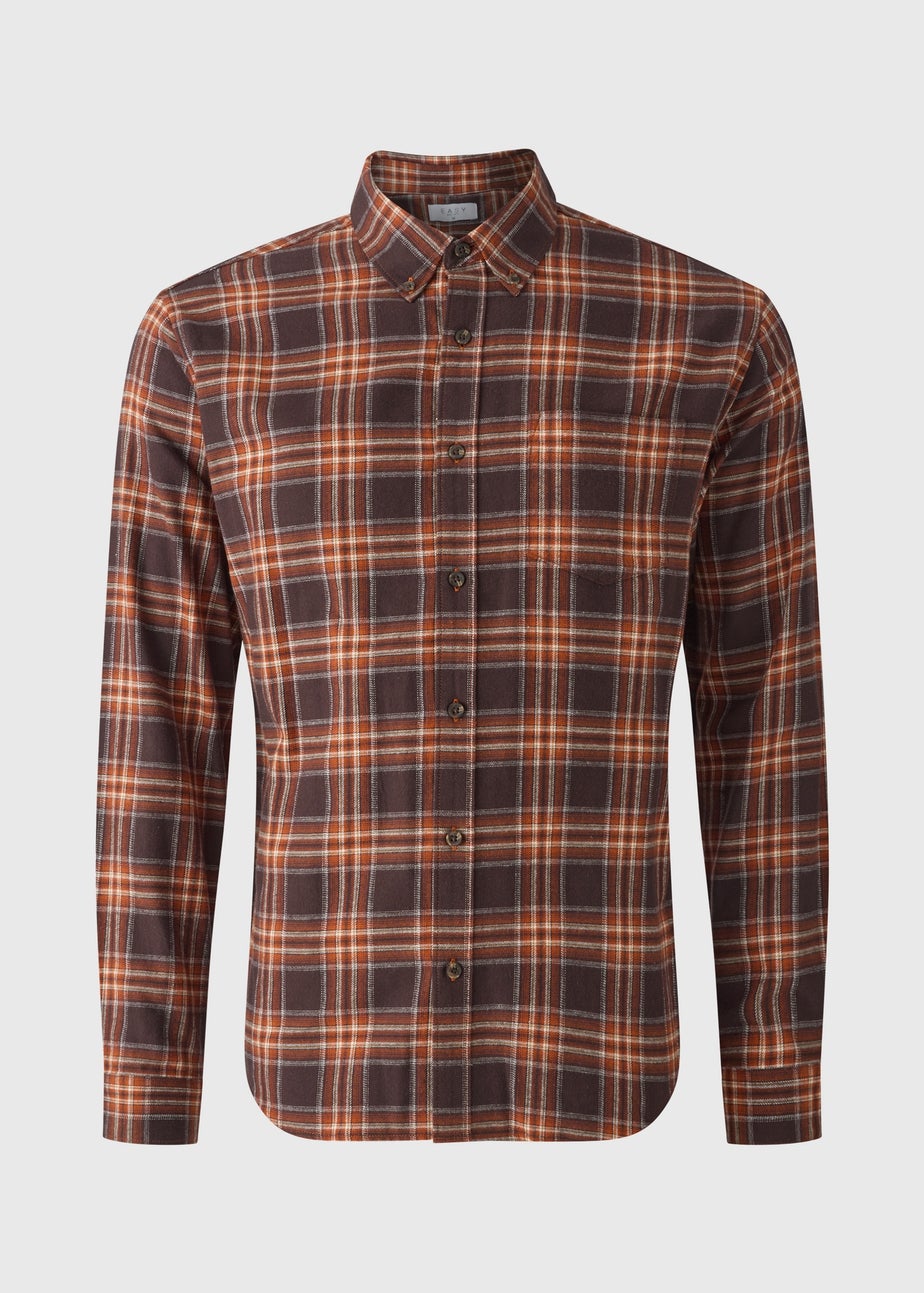Orange Check Flannel Long Sleeve Shirt