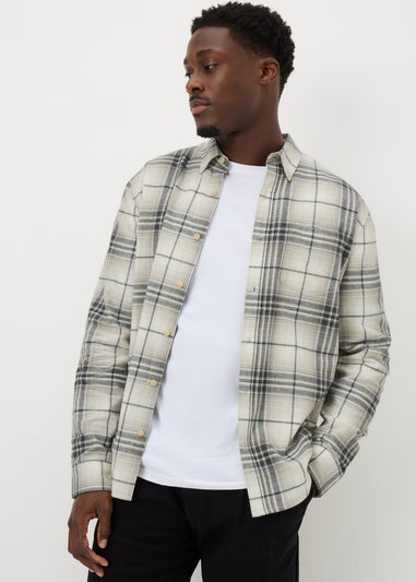 Ecru Long Sleeve Checked Shirt