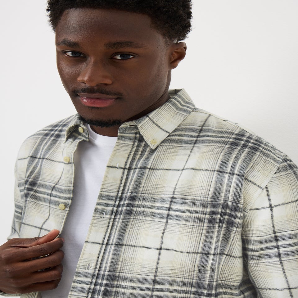 Ecru Long Sleeve Checked Shirt