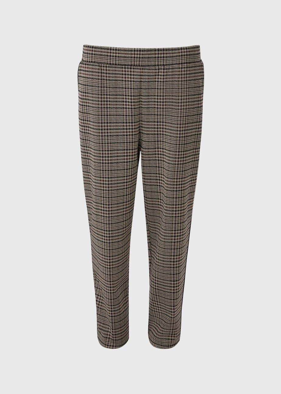 Burgundy Check Ponte Tapered Trousers