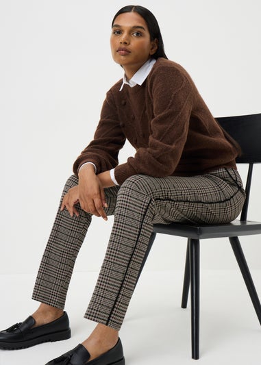 Burgundy Check Ponte Tapered Trousers