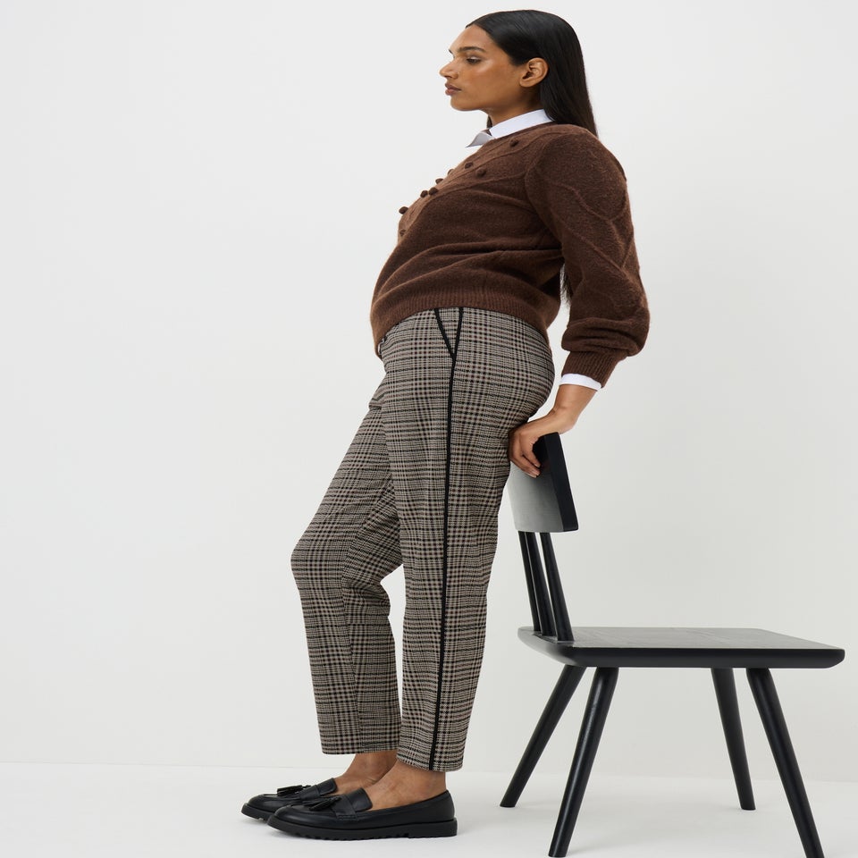Burgundy Check Ponte Tapered Trousers
