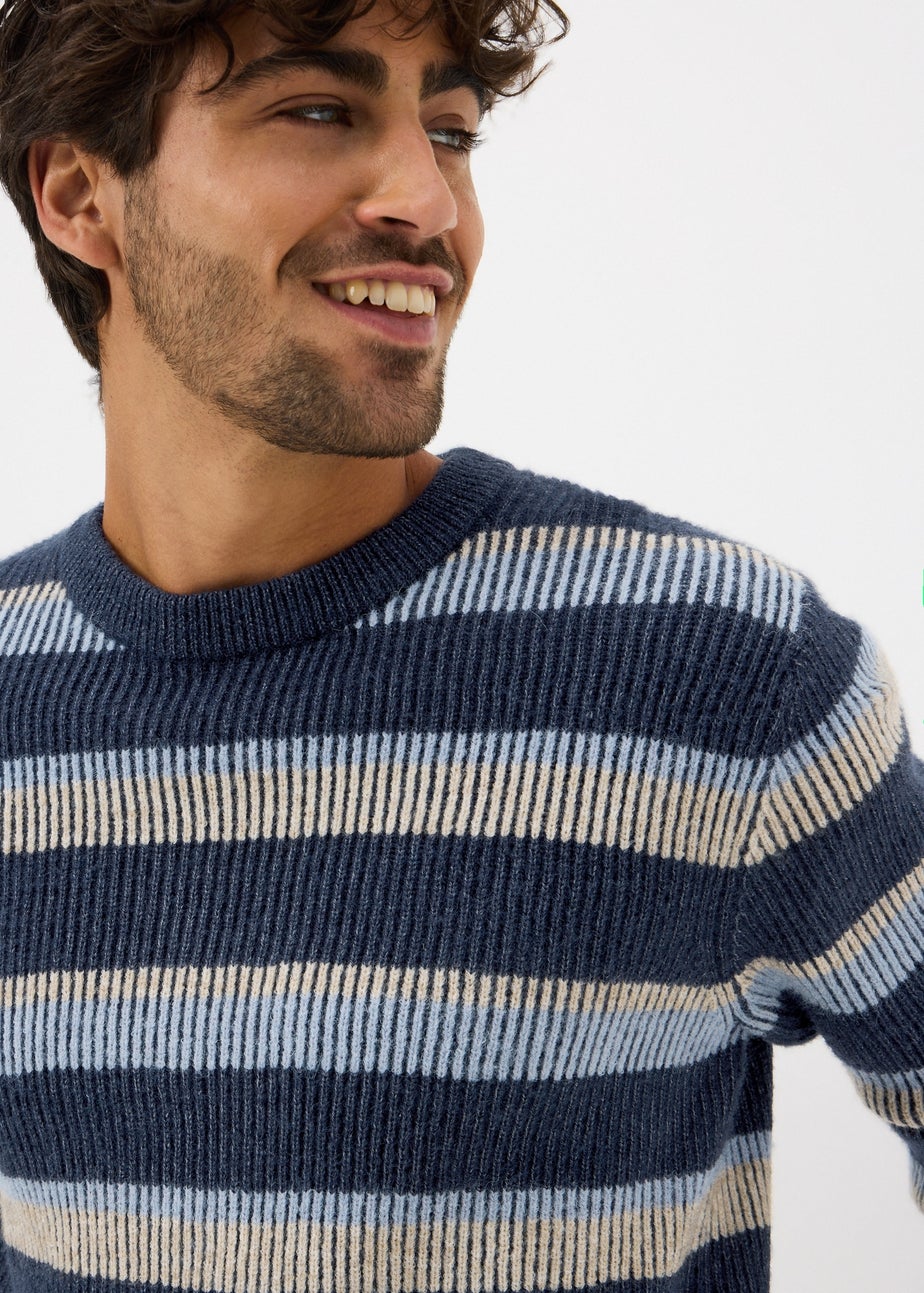 Lincoln Navy Plaited Stripe Knit Jumper