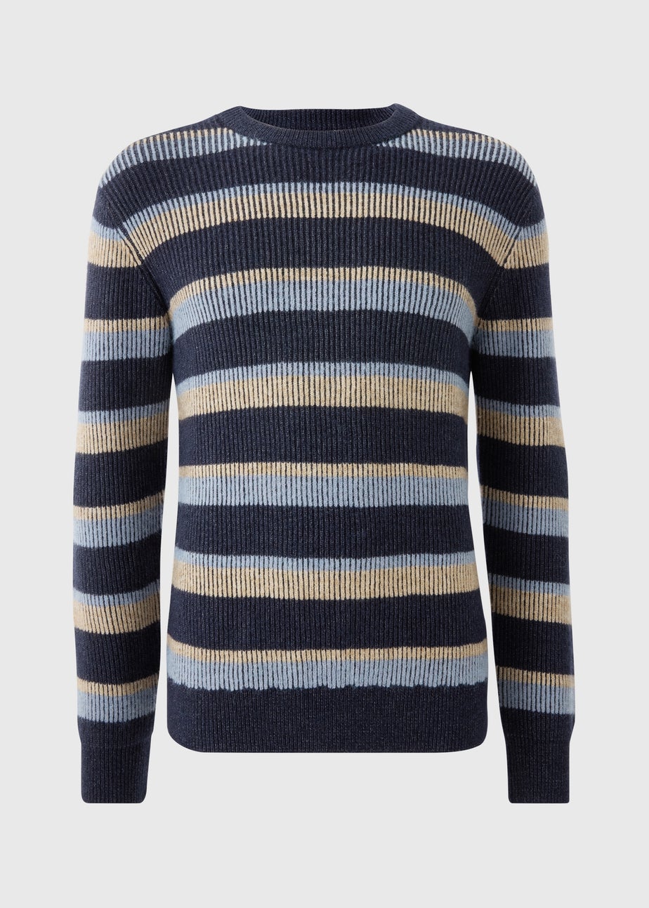Lincoln Navy Plaited Stripe Knit Jumper