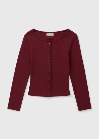 Girls Burgundy Button Up Henley Cardigan (7-15yrs)