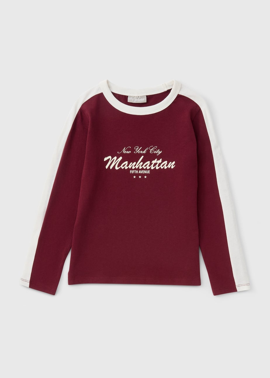 Girls Burgundy Stripe Ringer Long Sleeve Top (7-15yrs)
