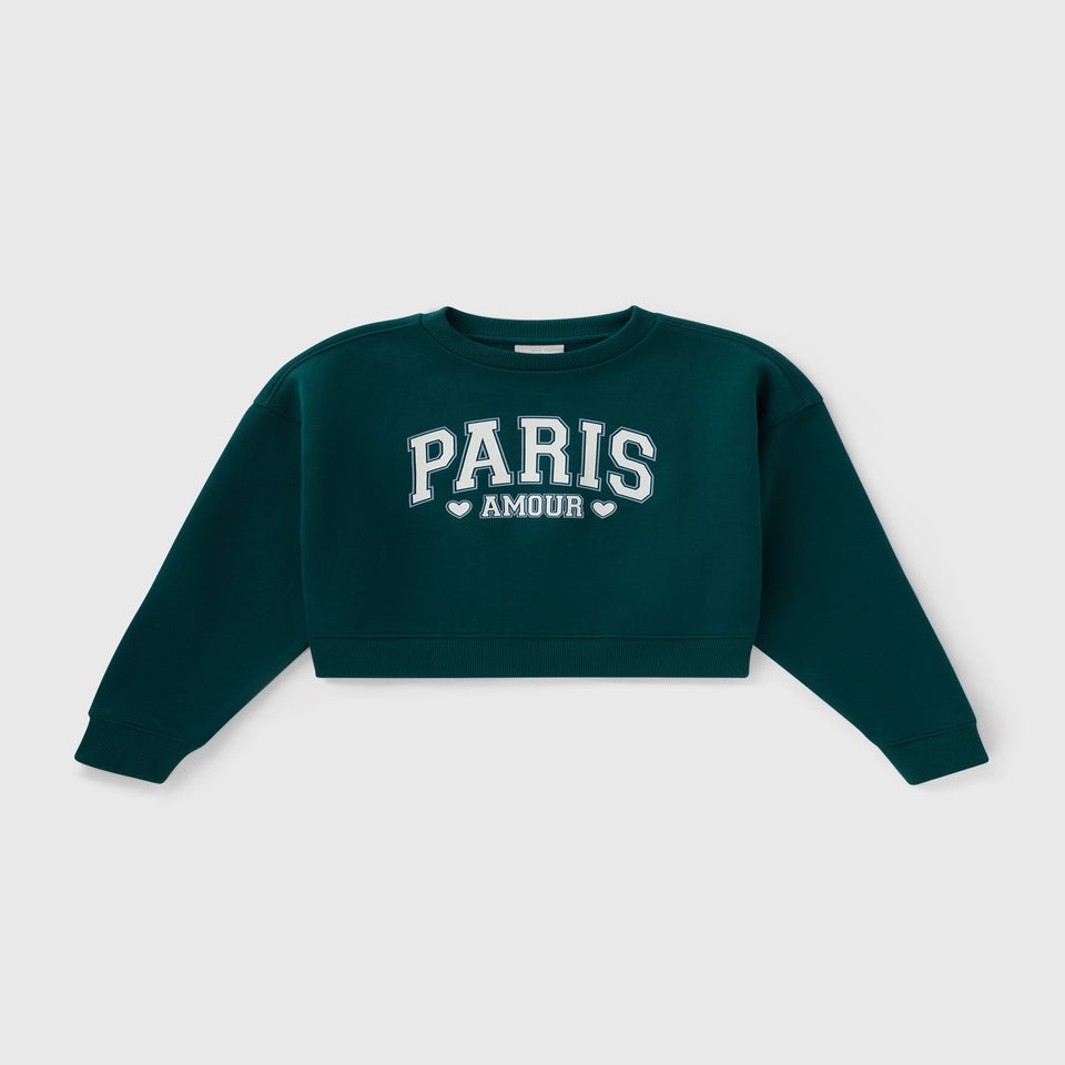 Girls Green Paris Slogan Sweatshirt (7-15yrs)