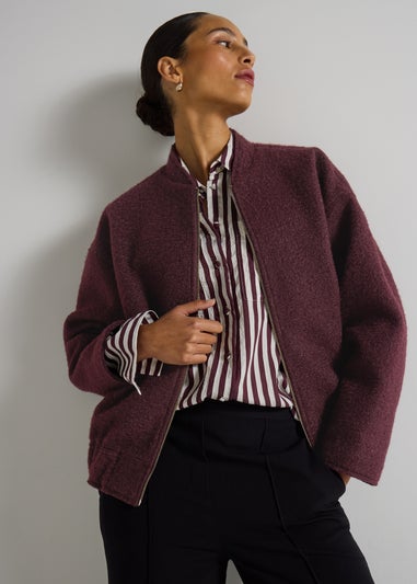 Et Vous Burgundy Textured Bomber Jacket