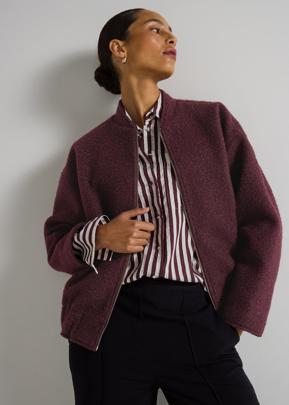 Et Vous Burgundy Textured Bomber Jacket