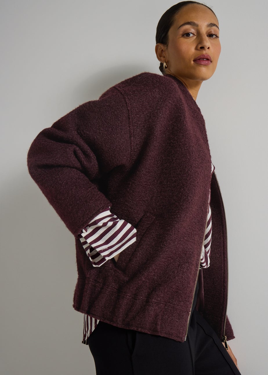 Et Vous Burgundy Textured Bomber Jacket