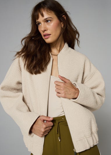 Et Vous Cream Textured Bomber Jacket