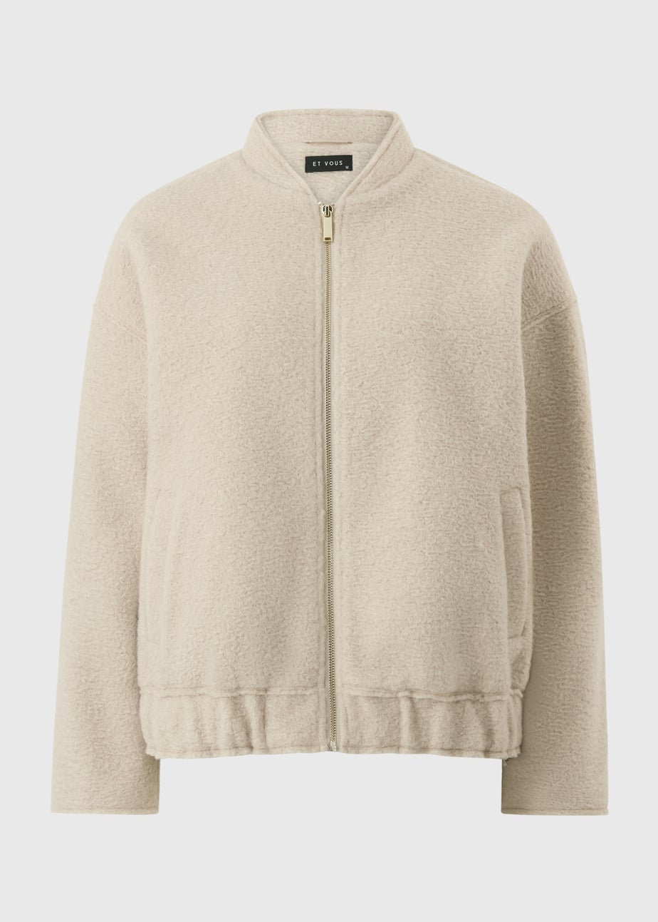 Et Vous Cream Textured Bomber Jacket