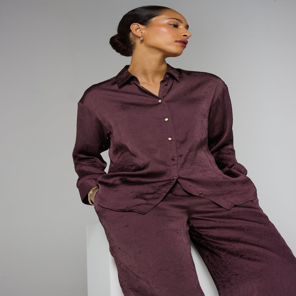 Et Vous Burgundy Satin Co Ord Shirt