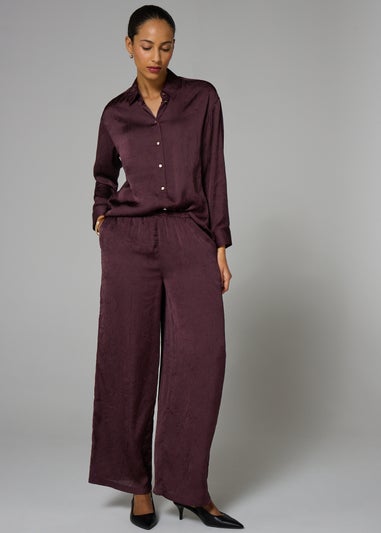 Et Vous Burgundy Satin Wide Leg Trousers