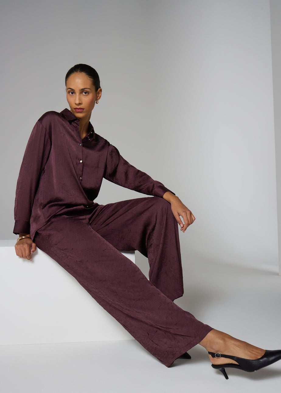 Et Vous Burgundy Satin Wide Leg Trousers