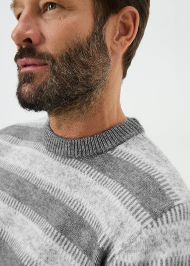 Grey Fairisle Striped Knit Jumper
