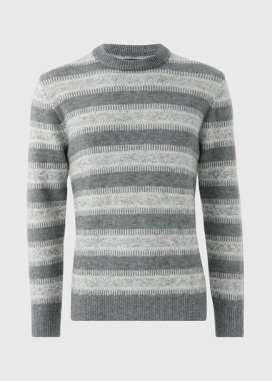 Grey Fairisle Striped Knit Jumper