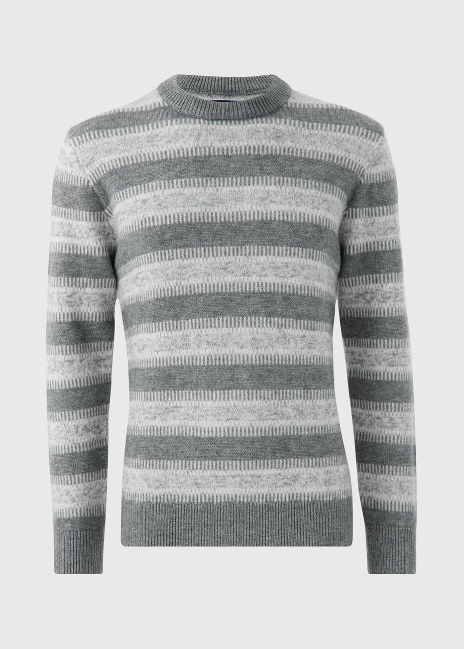 Grey Fairisle Striped Knit Jumper