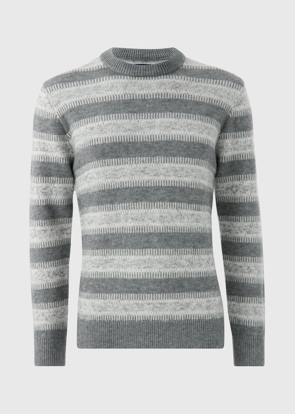 Grey Fairisle Striped Knit Jumper