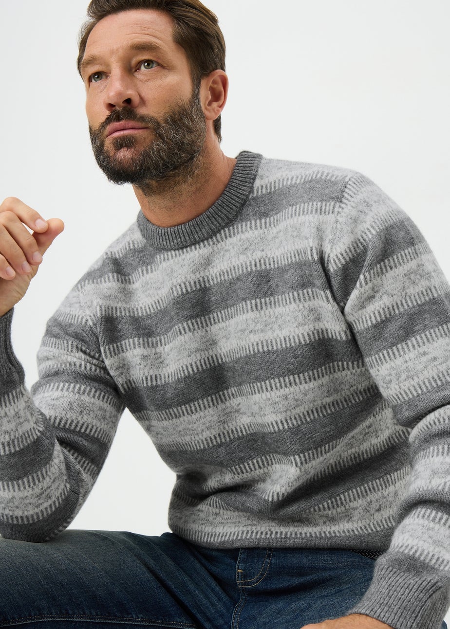 Grey Fairisle Striped Knit Jumper