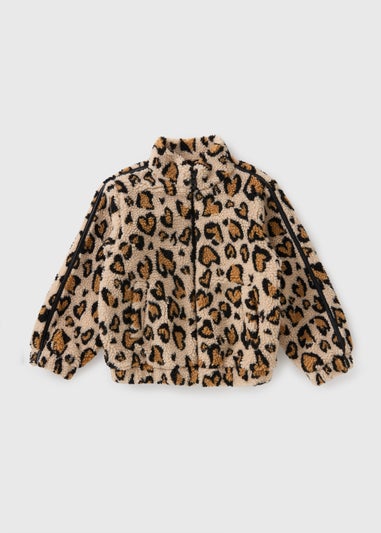 Girls Brown Leopard Print Borg Fleece Jacket (7-15yrs)