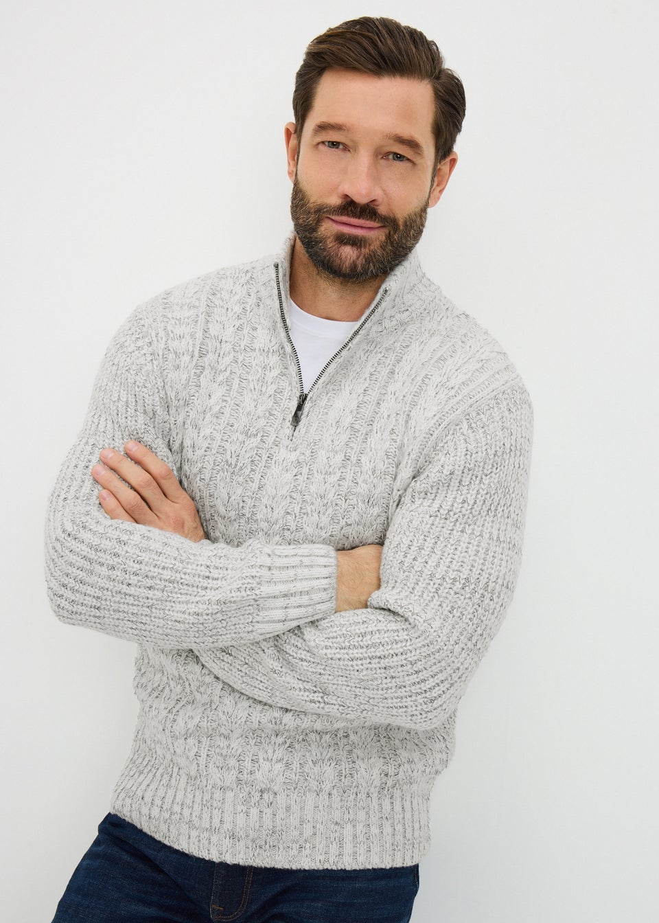 Lincoln Ecru 1/4 Zip Knitted Jumper