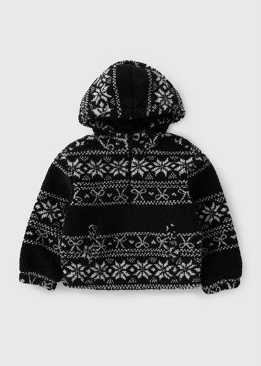 Girls Black Aztec Pattern Borg Fleece Jacket (7-15yrs)