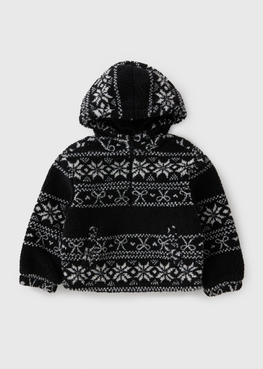 Girls Black Aztec Pattern Borg Fleece Jacket (7-15yrs)