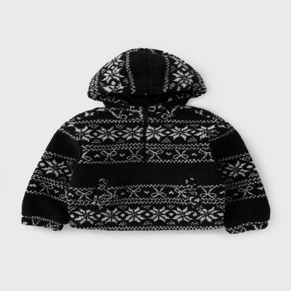 Girls Black Aztec Pattern Borg Fleece Jacket (7-15yrs)