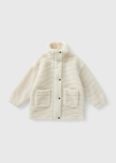 Girls Cream Patterned Borg Jacket (7-15yrs)