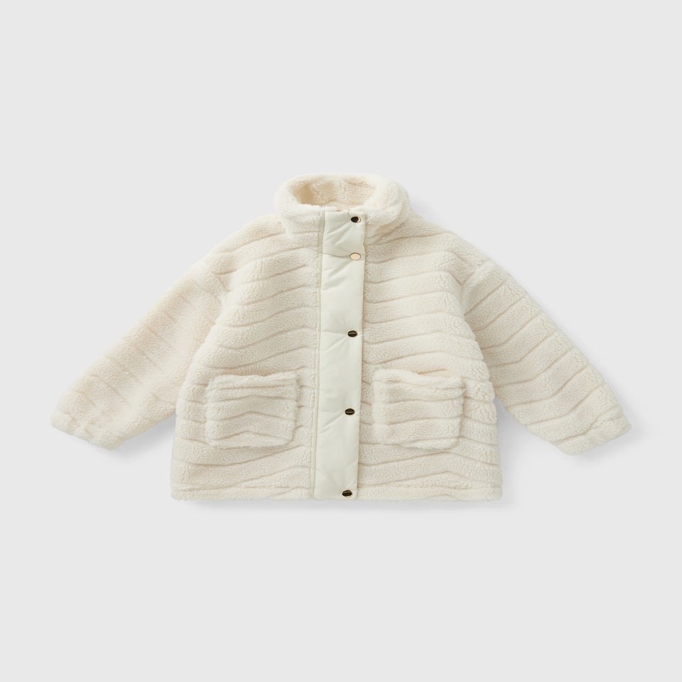 Girls Cream Patterned Borg Jacket (7-15yrs)