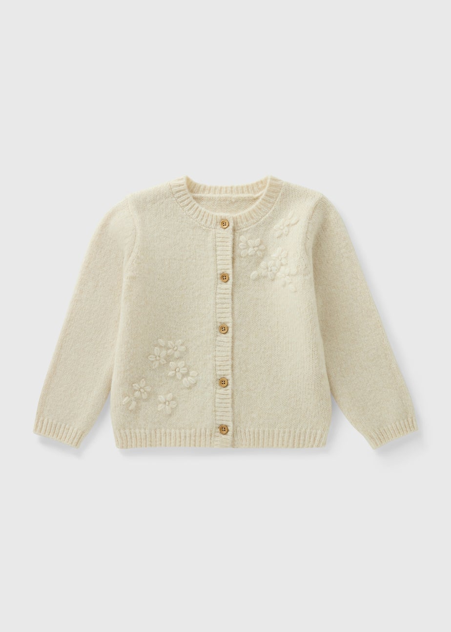 Girls Cream Flower Embroidered Cardigan (1-7yrs)