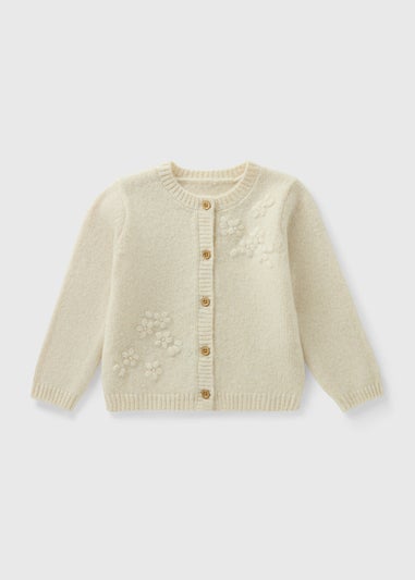 Girls Cream Flower Embroidered Cardigan (1-7yrs)