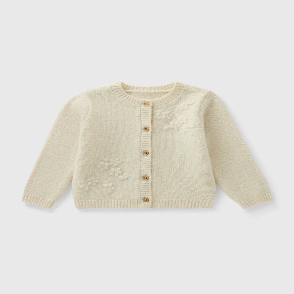 Girls Cream Flower Embroidered Cardigan (1-7yrs)