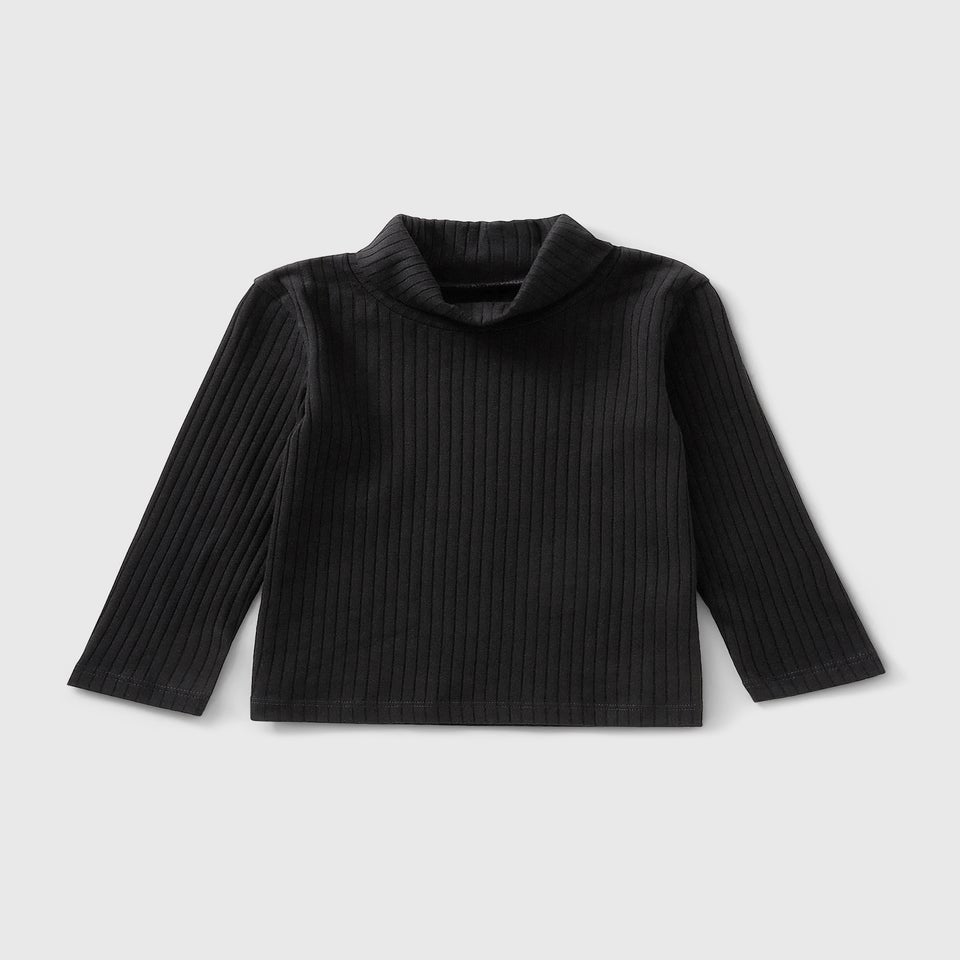 Girls Black Ribbed Roll Neck Top (1-7yrs)