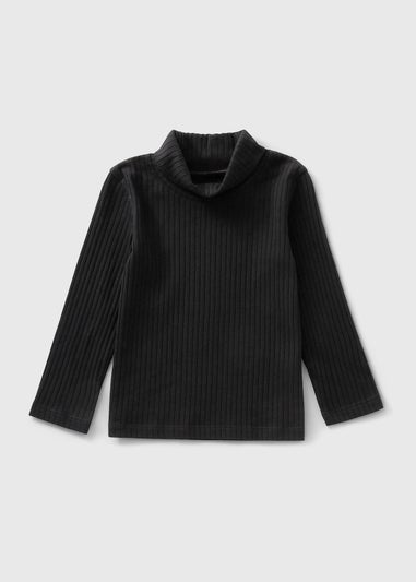 Girls Black Ribbed Roll Neck Top (1-7yrs)